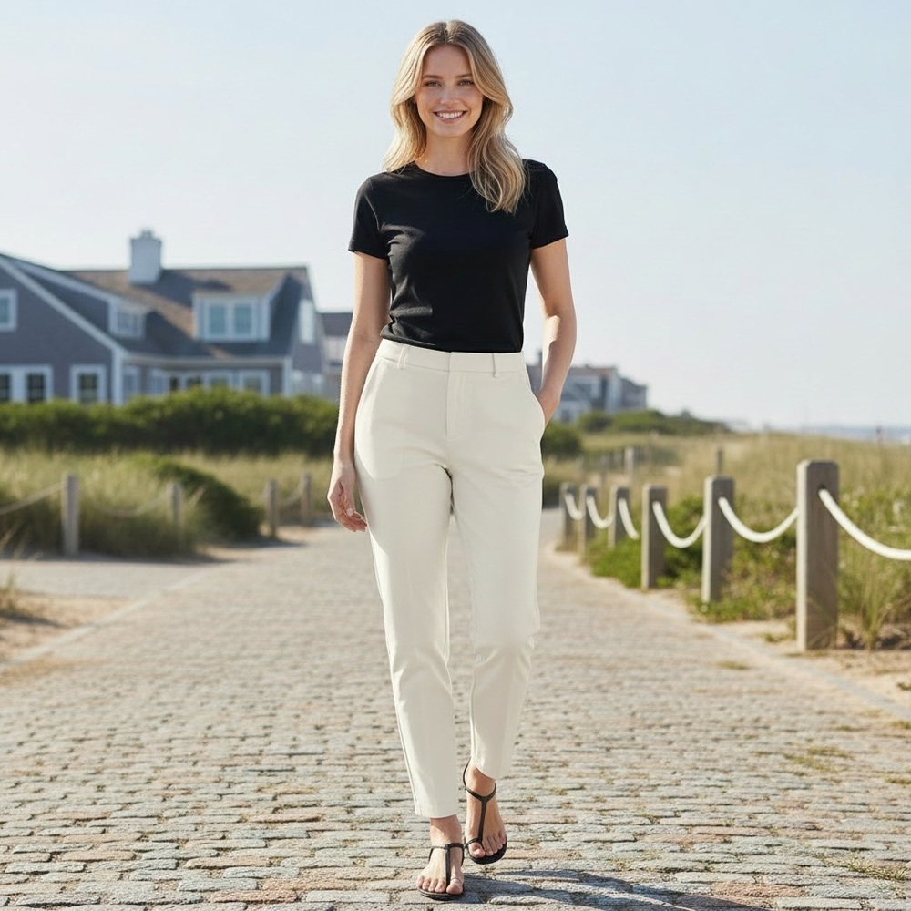 NWT Ecru Cream Straight Leg Ankle Length Pants Classic Spring Summer